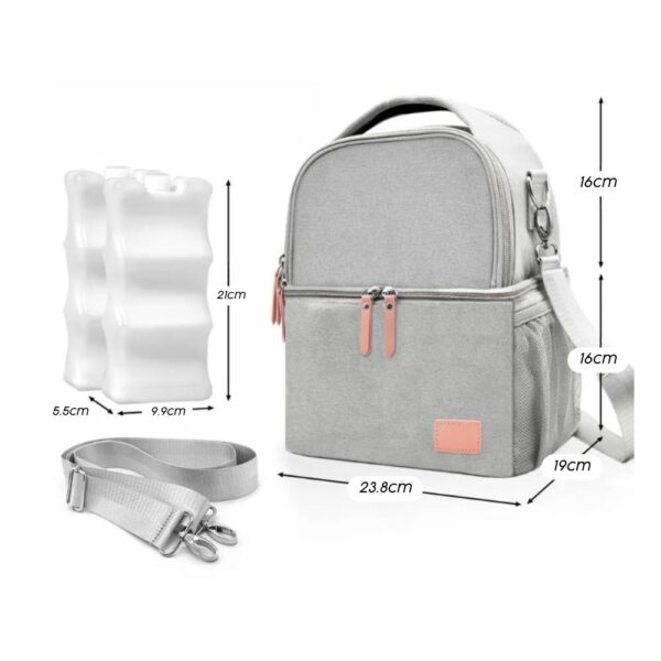 BOLSO TéRMICO PARA LECHE MATERNA GRIS + 2 PILAS HIELO