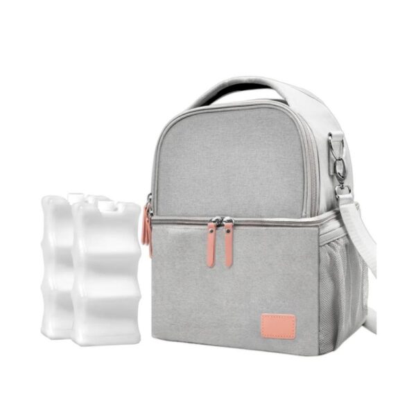 BOLSO TéRMICO PARA LECHE MATERNA GRIS + 2 PILAS HIELO