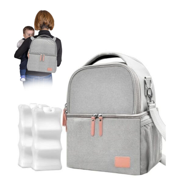 BOLSO TéRMICO PARA LECHE MATERNA GRIS + 2 PILAS HIELO