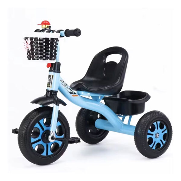 TRICICLO CELESTE CON CANASTA PARA NIñOS TEJIDA