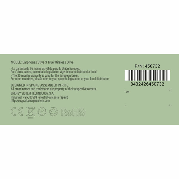 Audífonos Inalámbricos TWS Energy Sistem Style 3 Olive