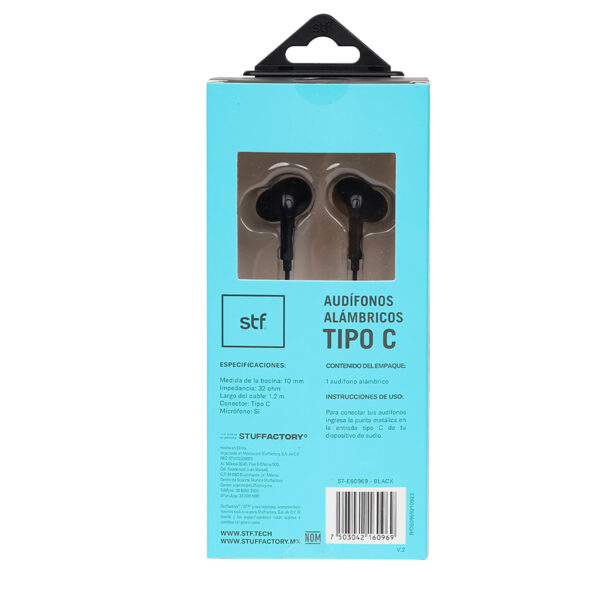 Audífonos In-Ear STF con Micrófono Tipo C Negro