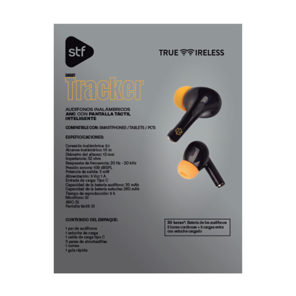 Audífonos Inalámbricos TWS Tracker con Pantalla Táctil Negro y Amarillo