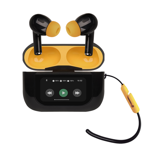 Audífonos Inalámbricos TWS Tracker con Pantalla Táctil Negro y Amarillo