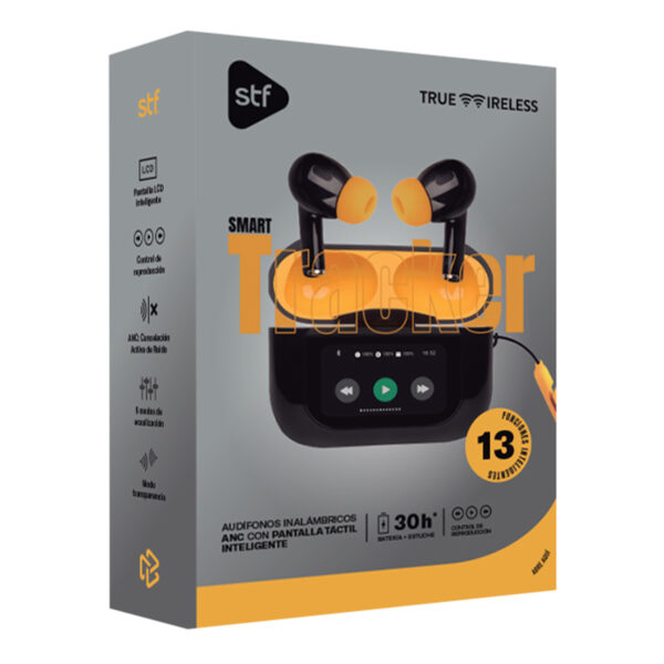 Audífonos Inalámbricos TWS Tracker con Pantalla Táctil Negro y Amarillo