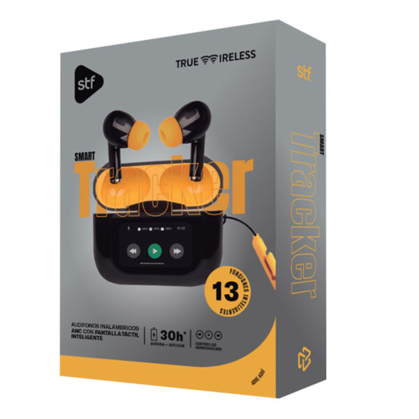 Audífonos Inalámbricos TWS Tracker con Pantalla Táctil Negro y Amarillo