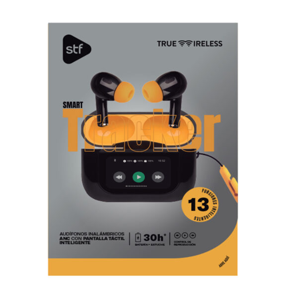 Audífonos Inalámbricos TWS Tracker con Pantalla Táctil Negro y Amarillo