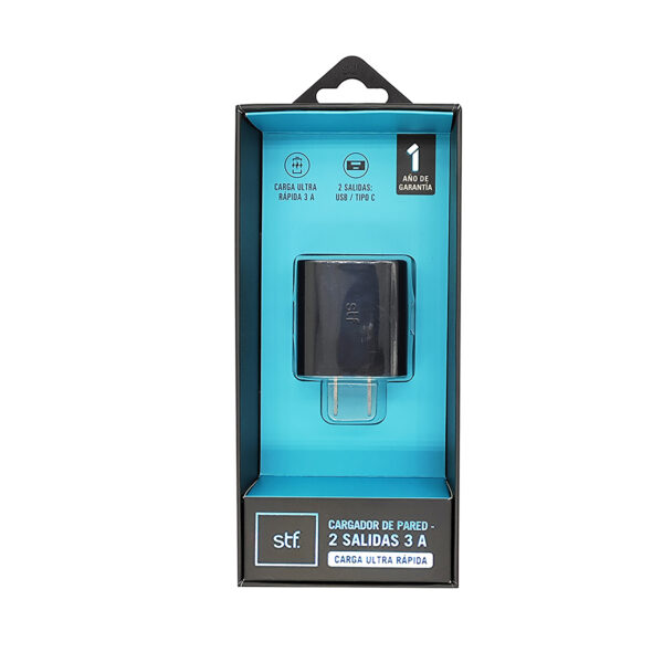Cargador de Pared STF 2 Salidas USB y Tipo C Carga Ultra Rápida