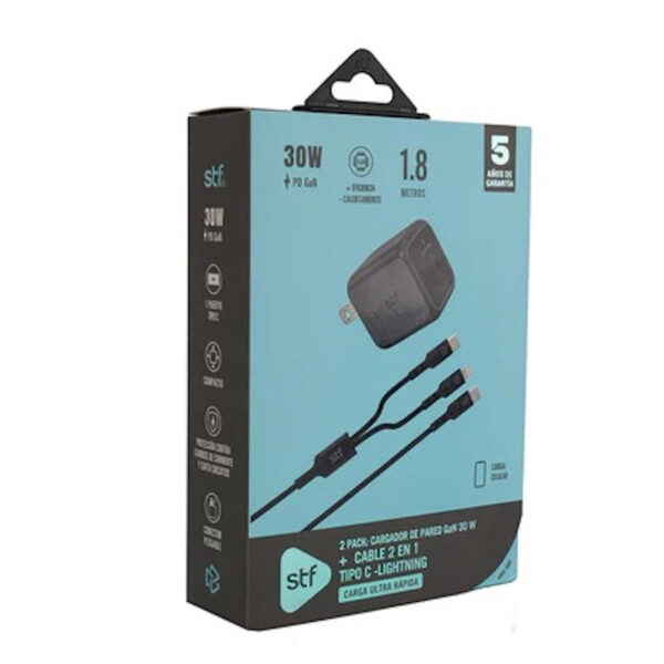 Cargador de Pared GaN STF 30W con Cable 2 en 1