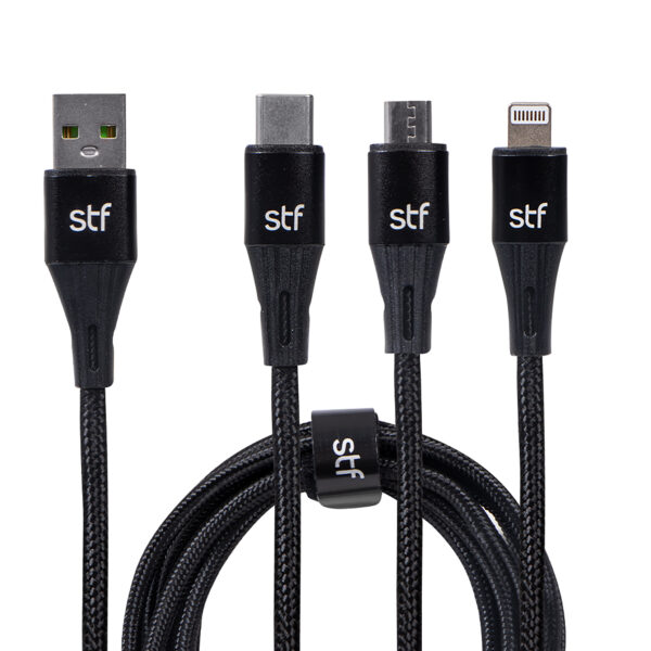 Cable 3 en 1 USB a Micro USB, Tipo C y Lightning 2A STF