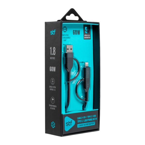 Cable 4 en 2 Tipo C y USB a Tipo C y Lightning STF