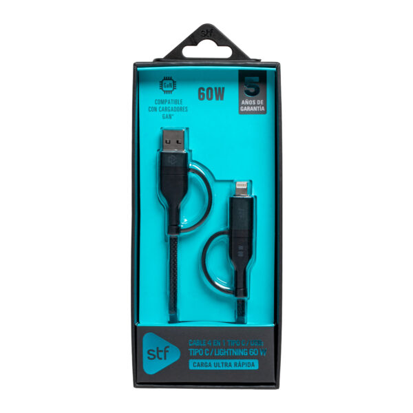 Cable 4 en 2 Tipo C y USB a Tipo C y Lightning STF
