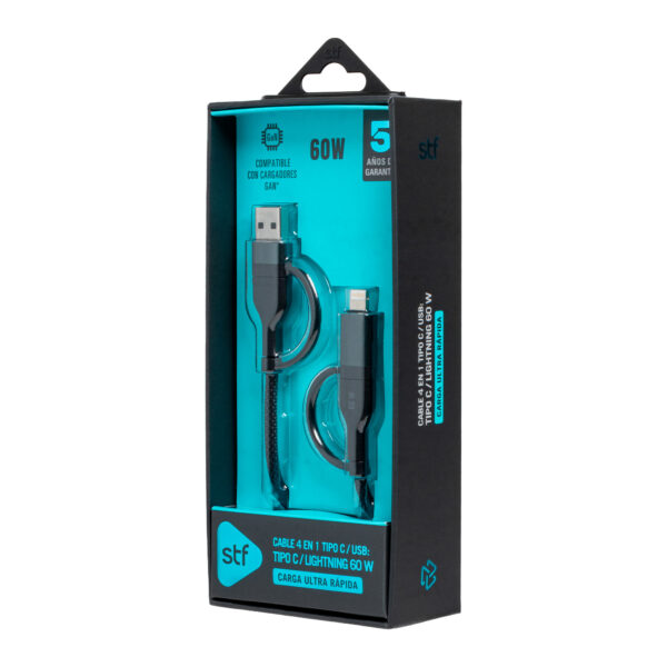 Cable 4 en 2 Tipo C y USB a Tipo C y Lightning STF