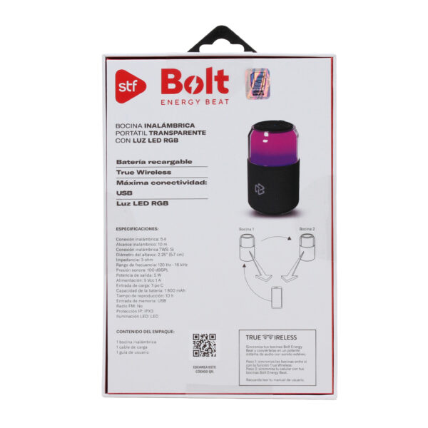 Bocina Inalámbrica Portátil Bolt STF con Luz LED RGB Negra