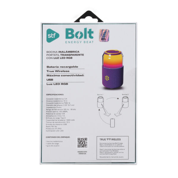 Bocina Inalámbrica Portátil Bolt STF con Luz LED RGB Lila