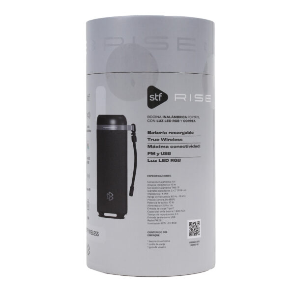 Bocina Inalámbrica Portátil Rise STF con Luz LED RGB Negra