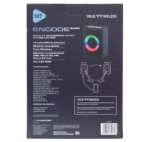 Bocina Inalámbrica Encode Block 6.5" STF con Aro LED RGB