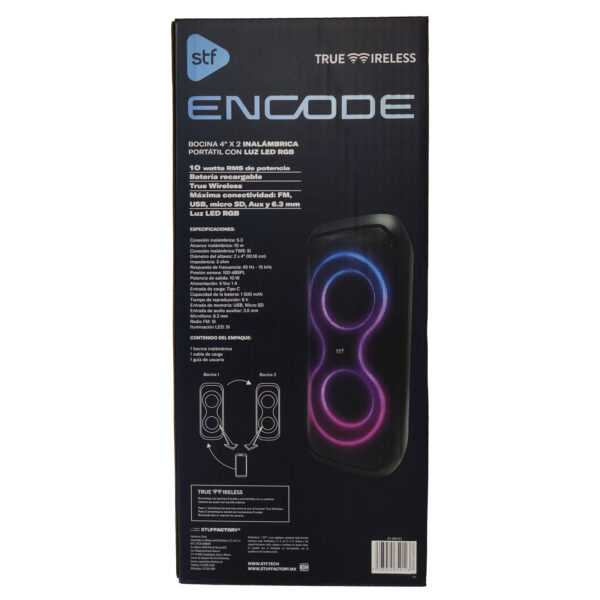 Bocina Inalámbrica Encode 4" x2 STF con Luz LED RGB
