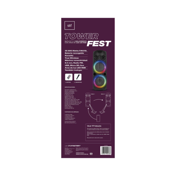 Bafle Inalámbrico Tower Fest 8" x2 STF con Luz LED RGB