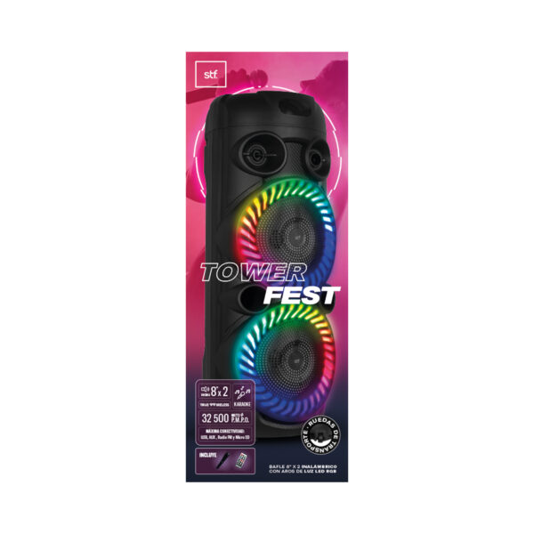 Bafle Inalámbrico Tower Fest 8" x2 STF con Luz LED RGB
