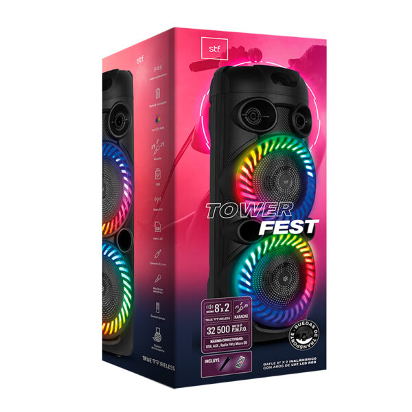 Bafle Inalámbrico Tower Fest 8" x2 STF con Luz LED RGB