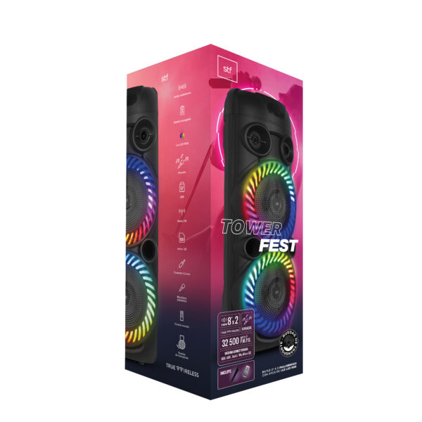 Bafle Inalámbrico Tower Fest 8" x2 STF con Luz LED RGB